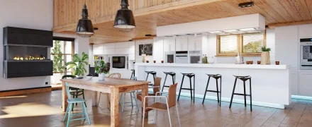 Interieur chalet contemporain, parquet-bois clair