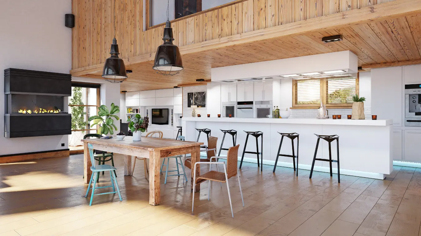 Interieur chalet contemporain, parquet-bois clair